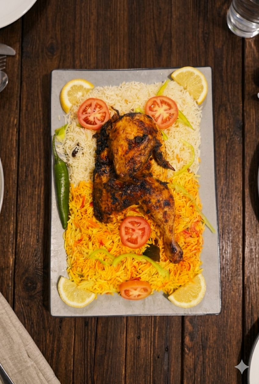 Oven roasted chicken with rice (Half)
